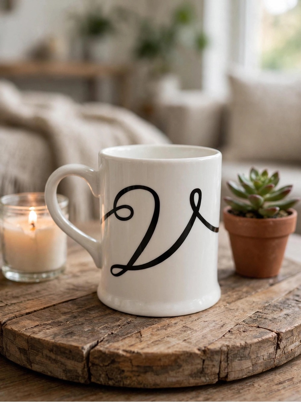 Indigo Cursive “V” Monogram Mug
